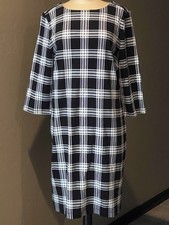Talbots Black White Buffalo Checked Cotton Shift Dress 3/4 Sleeve Women’s XLP