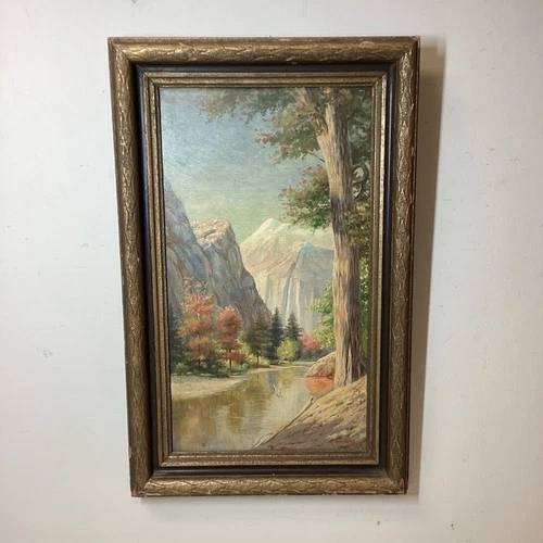 Antique 1914 Signed Frank Lewis Van Ness Landscape on Board Framed Art