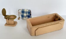 Antique Vintage Dolls House Dol-Toi Pink Bathroom Suite Bath Toilet Rail 1950s