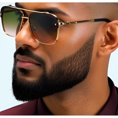Men Sunglasses Rectangular Green Lens Fashion Eyewear Driving UV400 Protection