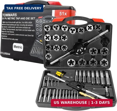 TOMMARS 51-Pc M6 to M24 Jumbo Tap and Die Set Metric Round Threading Dies for Th