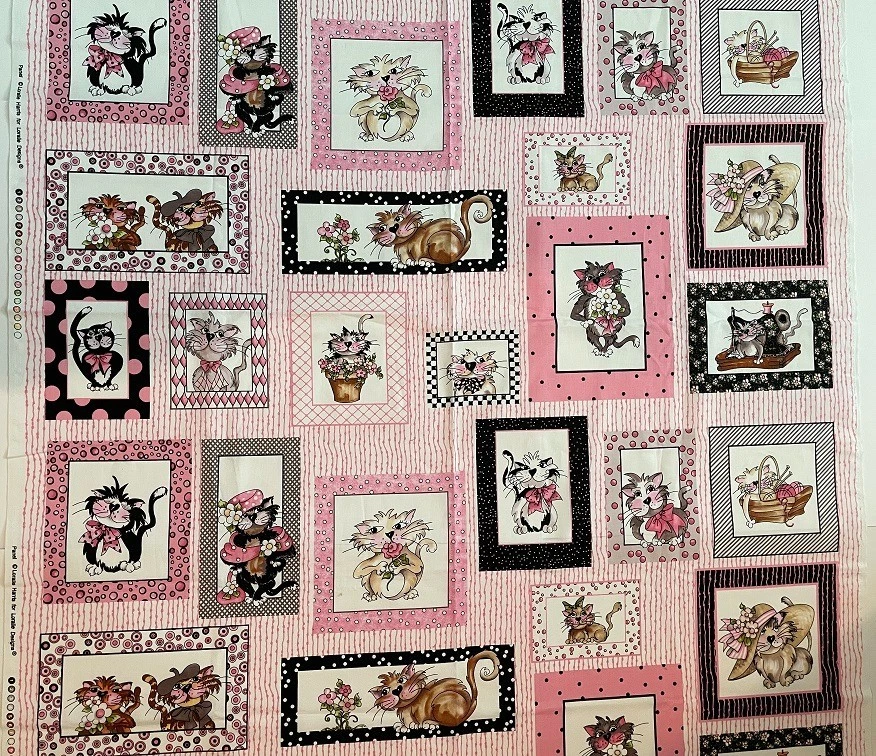 Vintage Panel - Loralie Harris Loralie Designs Fancy Cats, Pink Theme - Image 3 of 4