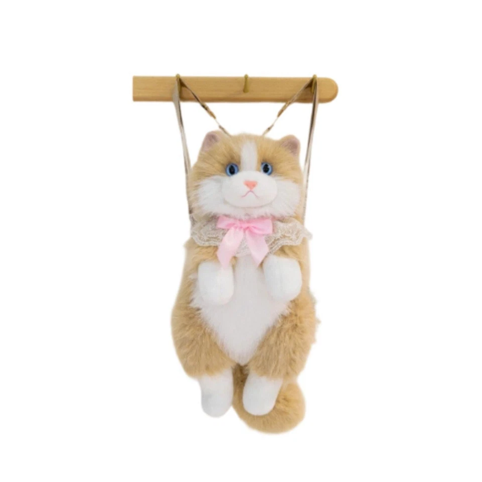 Sac à dos en peluche chat mignon et réaliste avec fermeture éclair, animal en - Photo 1/1