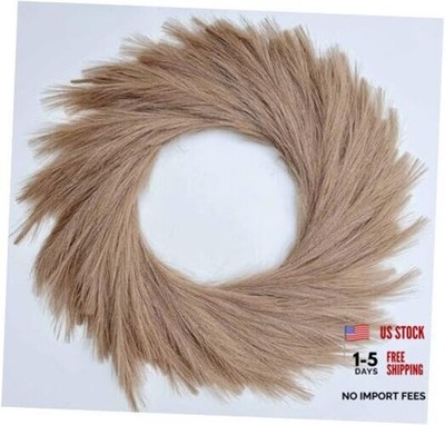 27'' Artificial Pampas Grass Wreath, UV Resistant Faux Pampas Wreath for Brown