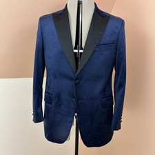 Tazzio Europa Mens Tuxedo Jacket Size 42S Blue Velvet Satin Lapel Blazer
