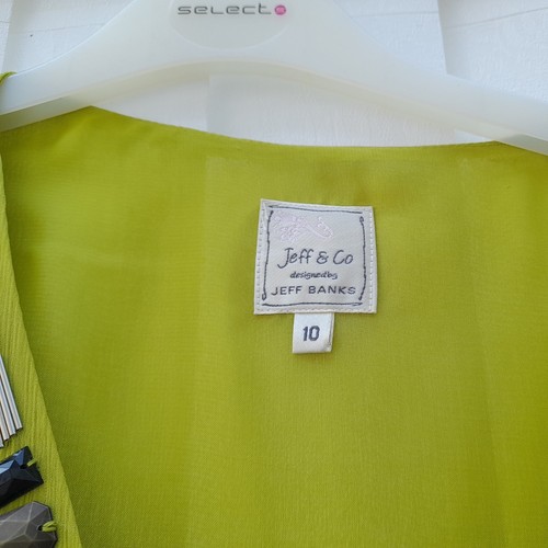 lime green JEFF BANKS DRESS,sz 10,FLOATY,beads,ruched bodice,WEDDING,PROM,CRUISE - Picture 3 of 11