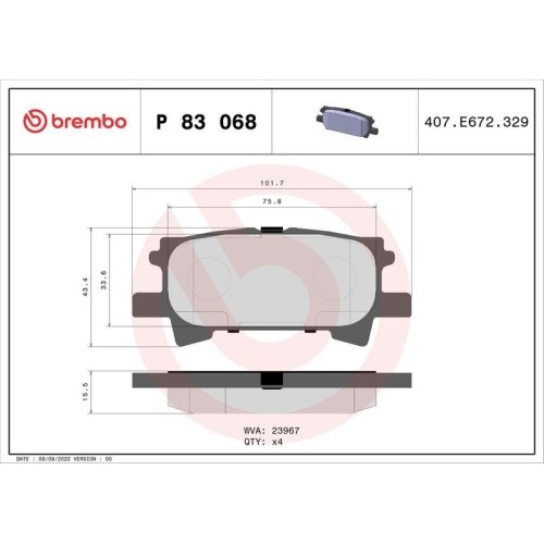 Plaquettes de frein Brembo P83068 pour stopper les sifflements sur votre Toyota