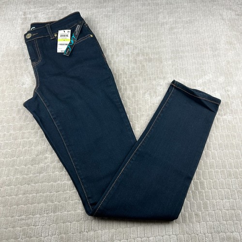 Inc Skinny Leg Regular Fit Dark Blue Wash Size 4 Bronze Logo Snaps Embroidered