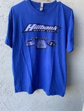 Hillbank Motor Corp Tshirt Blue Shelby Cobra & GT40 Size L  Rare Auto Racing Tee