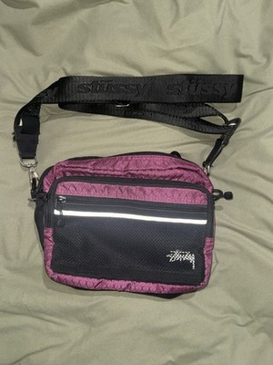 Stussy Crossbody Shoulder Bag Mesh Pocket Shawn Font Logo Berry Pink