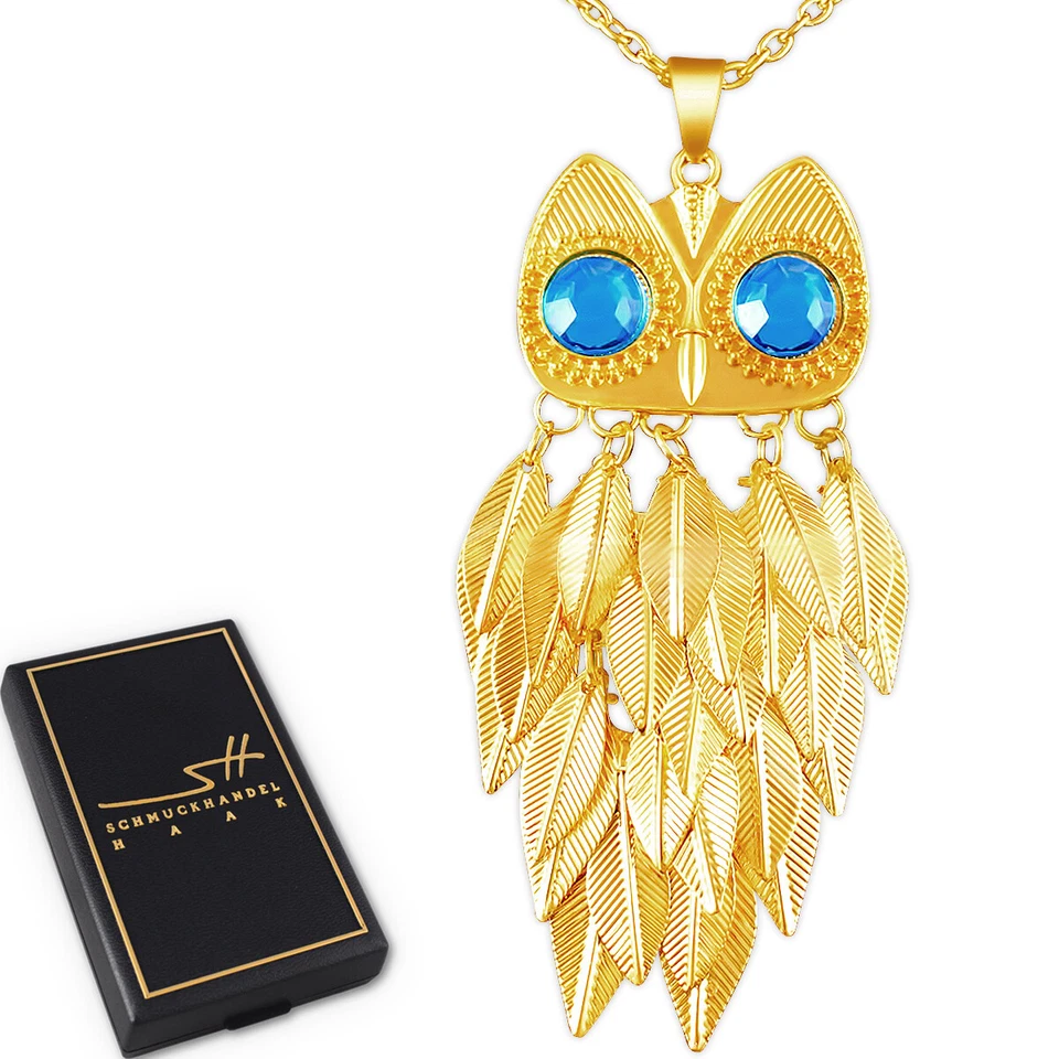 Lange Halskette & Anhänger Eule, Damen Gelb-Gold, + Etui, Weihnachtsgeschenk - Bild 3 von 4