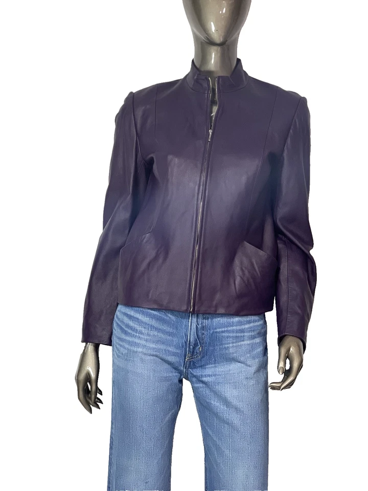 Chaqueta Pendleton para mujer talla pequeña de cuero púrpura con cremallera completa Foto 4 de 4