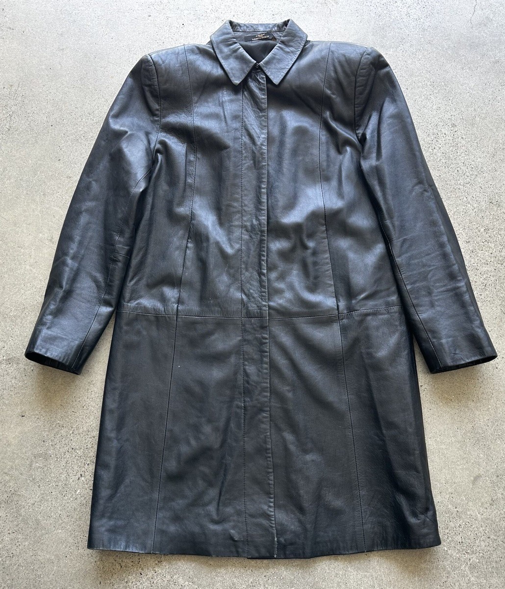 Vintage Michael Marks Spencer Black European Imported Leather Coat  Size 42