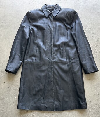 Vintage Michael Marks Spencer Black European Imported Leather Coat  Size 42