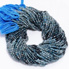 Natural blue tourmaline Gemstone Round Shape Faceted Beads 2X2mm Strand 12"