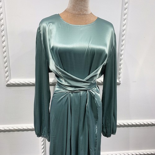 Satin Abaya Dubai Muslim Women Maxi Dress Kaftan Dress Arab Robe Islamic Gown - Picture 7 of 26