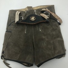 Vintage German Lederhosen Shorts Women  s 12  Suede With Elk Belt