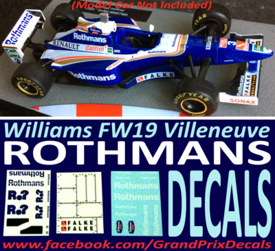 F1 Car Collection Williams FW19 ROTHMANS 1997 water slide DECALS 1