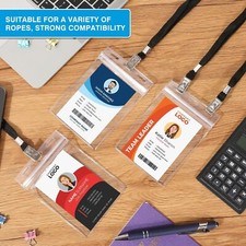 Lot of 150 Clear Badge ID Holder 3 x 5 in Black Lanyard Large Vertical Sealable