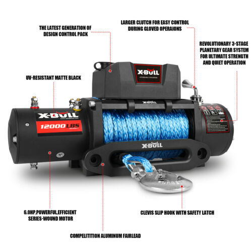 X-BULL Electric Winch 12000LBS Wireless 12V Synthetic Rope 4WD 4x4 Trailer Boat - Picture 5 of 16
