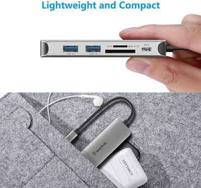 WAVLINK USB C Hub, 6-in-1 USB C Hub Adapter Unterstützung 65W Power Delivery, 3 USB 3.0