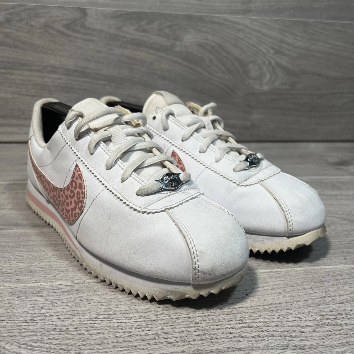 Nike Cortez White Womens Pink Leopard Print Trainers Sneakers Size