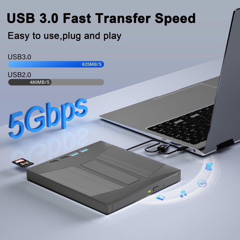 External Blu ray Drive, 7 in 1 Blu ray Burner Support 100G Disc R/W BD