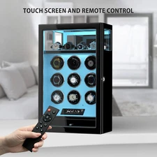 New Cabinet Fingerprint Lock 9 Watch Winder LCD Remote Control LED with 4 Holder