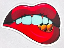 Teeth Biting Lip Sticker New 2" x 2.75" Decal Sexy Red Lips Design