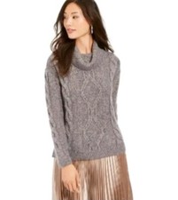 Charter Club, Cowl-Neck Cable-Knit Glitter Sweater, Med Gray, Medium