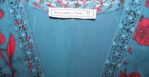 Women's ABERCROMBIE & FITCH Deep V Teal & Dark Red Roses Peasant Victorian Sz M - Picture 5 of 9