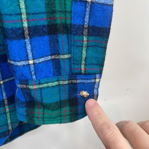 Vintage Pendleton Lodge Shirt 70s Wool Flannel Blue Made In USA M Gorpcore FLAW - Picture 7 of 12