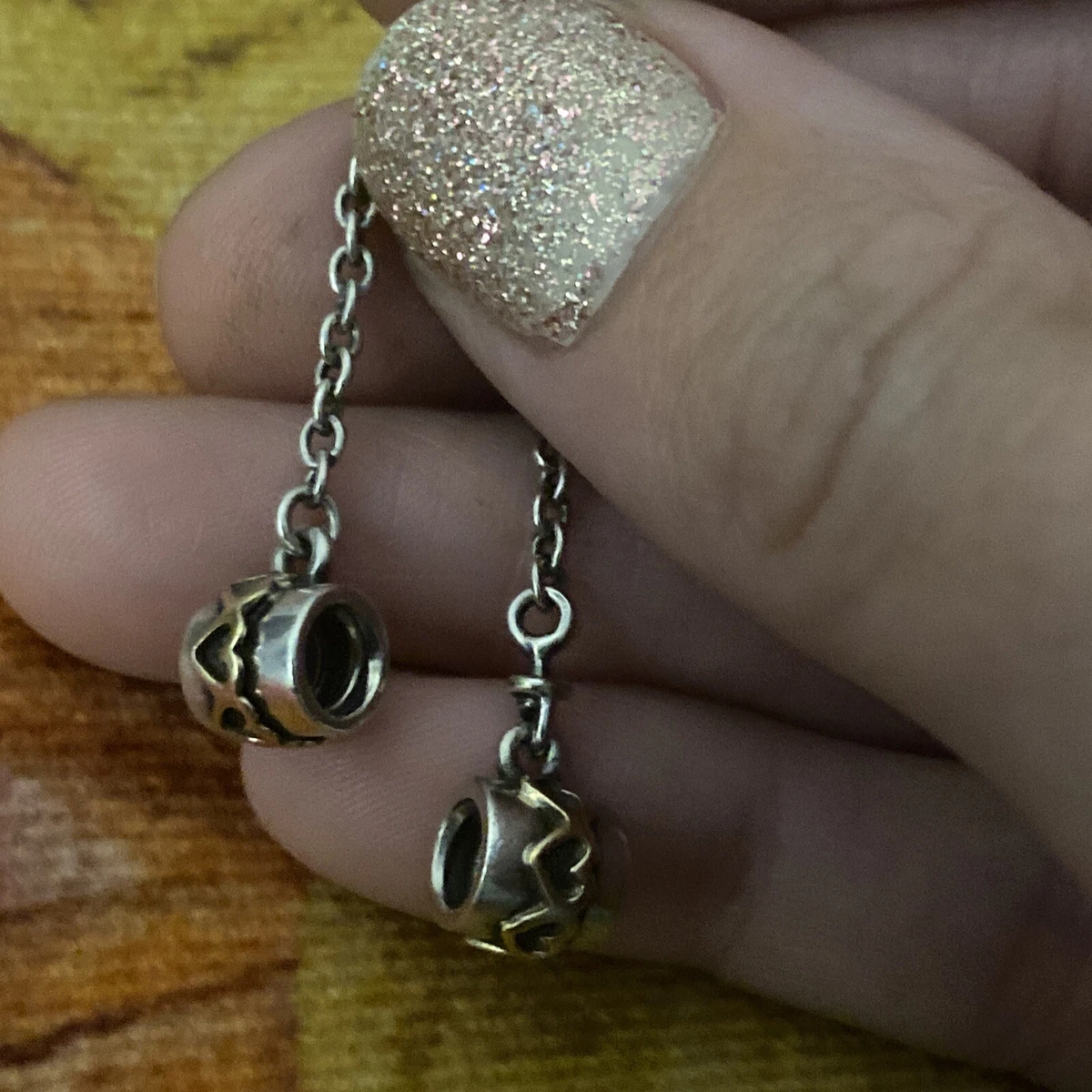 Genuine Pandora Silver 14ct Gold Heart Safety Chain Charm 790307