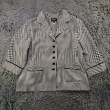Sweet Suit Womens Black White Houndstooth 6-button Blazer Jacket Pocket Size 18w