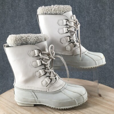Polaris Winter Snow Boots Womens 9 White Steel Shank Mid Calf Faux Fur Lace Up