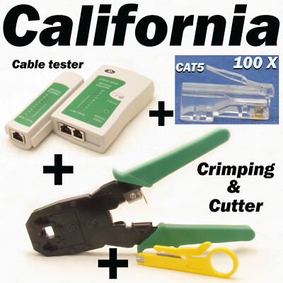 Cable Tester +Crimp Crimper +100 RJ45 CAT5 CAT5e Connector Plug Network Tool Kit