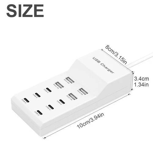 Multi 10 Port USB C Charger Station Wall Type C Fast Charging Adapter USB Hub - Picture 12 of 12