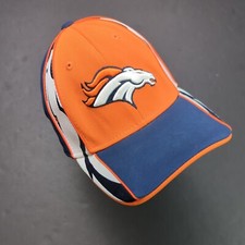 Denver Broncos Reebok NFL Equipment Hat L/XL Stretch Tactel Logo Blue Orange