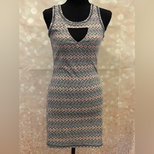 Jacks XS Bodycon Mini Geometric Patterned with Chest Cut Out Side Zip Dress