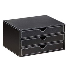 Leather Desk Organizer with 3 Drawers,Stackable Storage Box for Jewelry/Bill/...