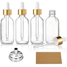 4 Pack 1 oz Empty Glass Eye Dropper Bottles with Golden Caps for Essential Oils