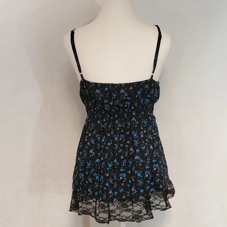 Top Camisola Decree Mujer Babydoll Coquette Hada XL Negro Azul Floral Encaje Foto 3 de 4