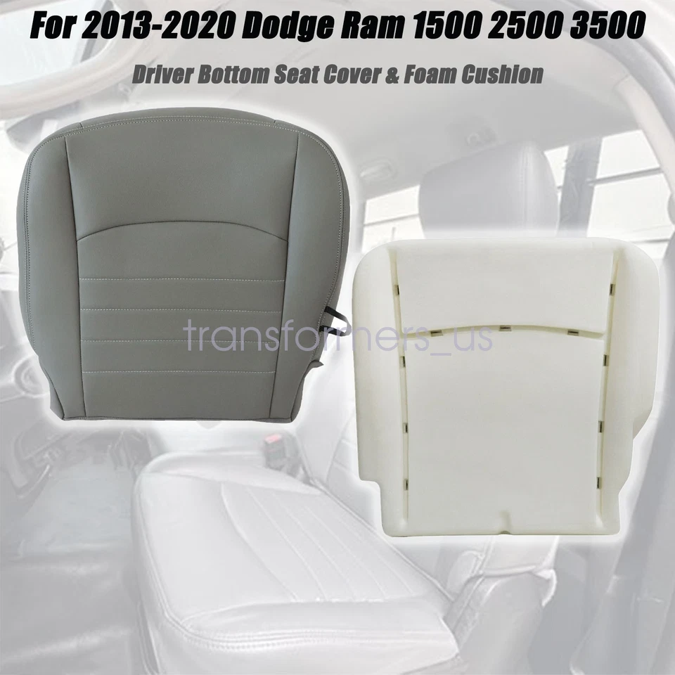 Funda de asiento inferior del conductor gris y cojín de espuma para Dodge Ram 1500 2500 2013-2020 Foto 3 de 4