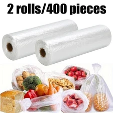 Plastic Produce Clear Bags On Roll - 2 Rolls 400 Pieces Kitchen Food Storage US
