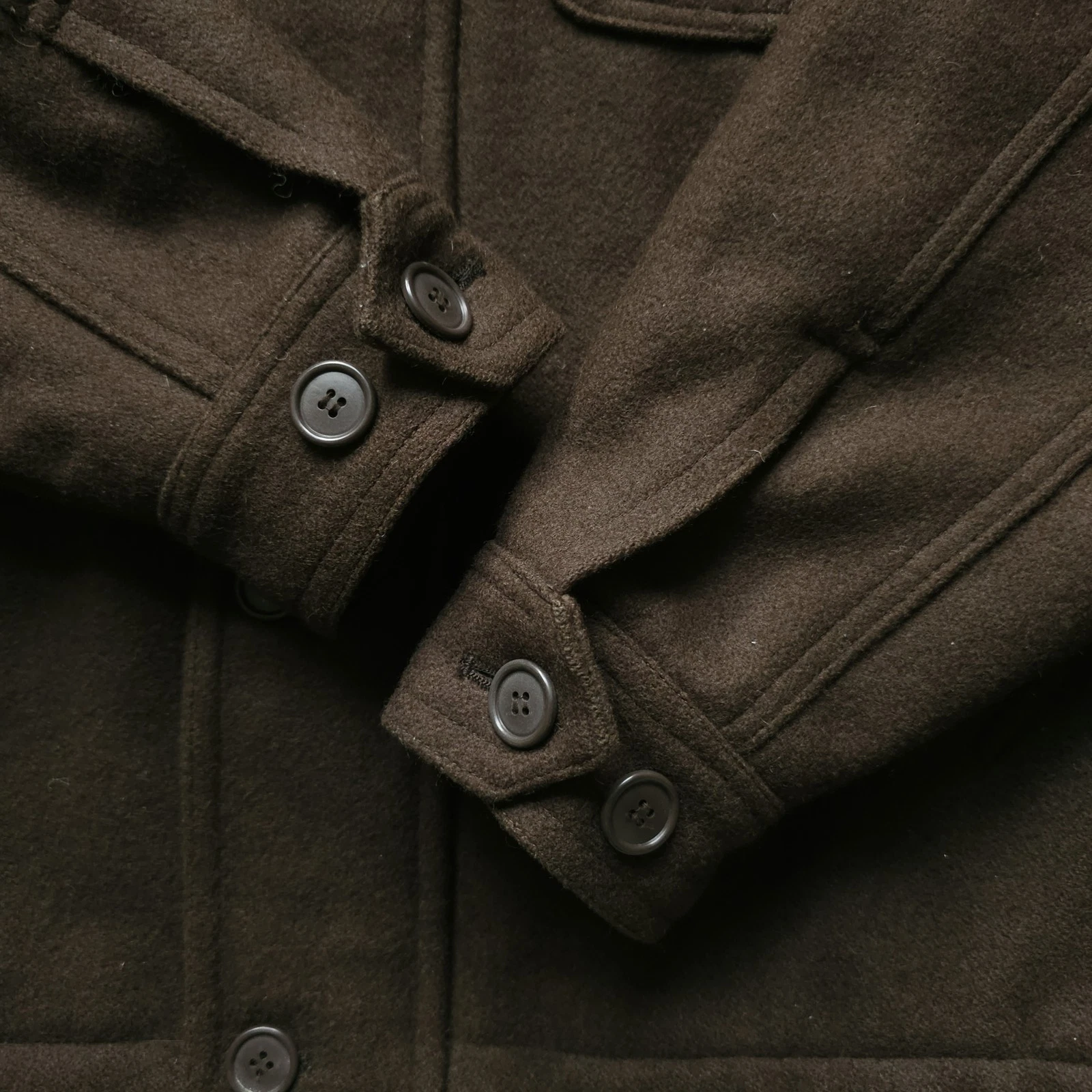 VTG DWW Made in Japan Thick Sturdy Melton Wool Hooded Utility Jacket Brown 38 S image 10