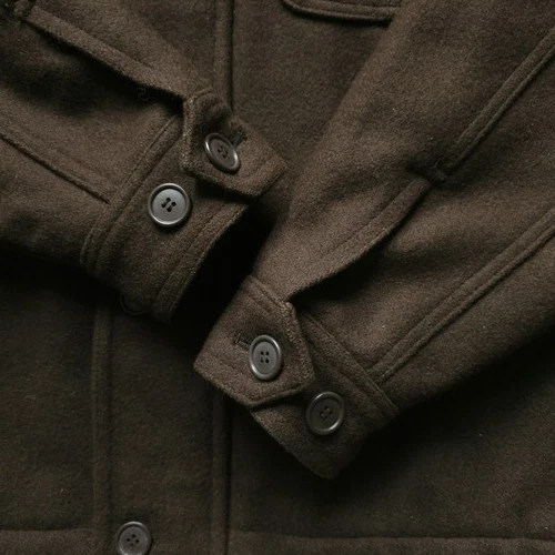 VTG DWW Made in Japan Thick Sturdy Melton Wool Hooded Utility Jacket Brown 38 S image 10