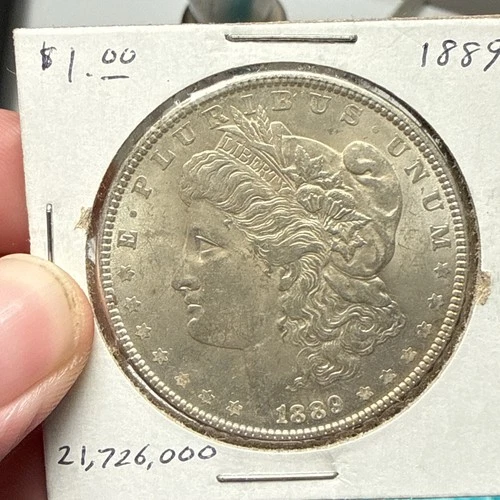 1889 Silver Morgan Dollar AU details beautiful tone on Rev. 90%