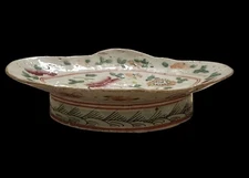 Antique Chinese Famille Rose Porcelain Dish Raised Footed Altar Plate Bowl 7.5"