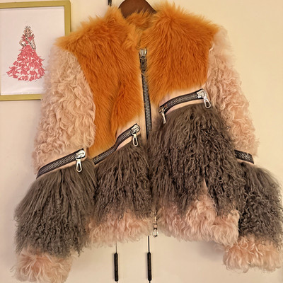 PUNTO Leather & Fur Lambskin Jacket M