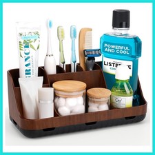 Wood Toothbrush Holders for Bathrooms Countertop Organizer - Detachable 7 Slo...